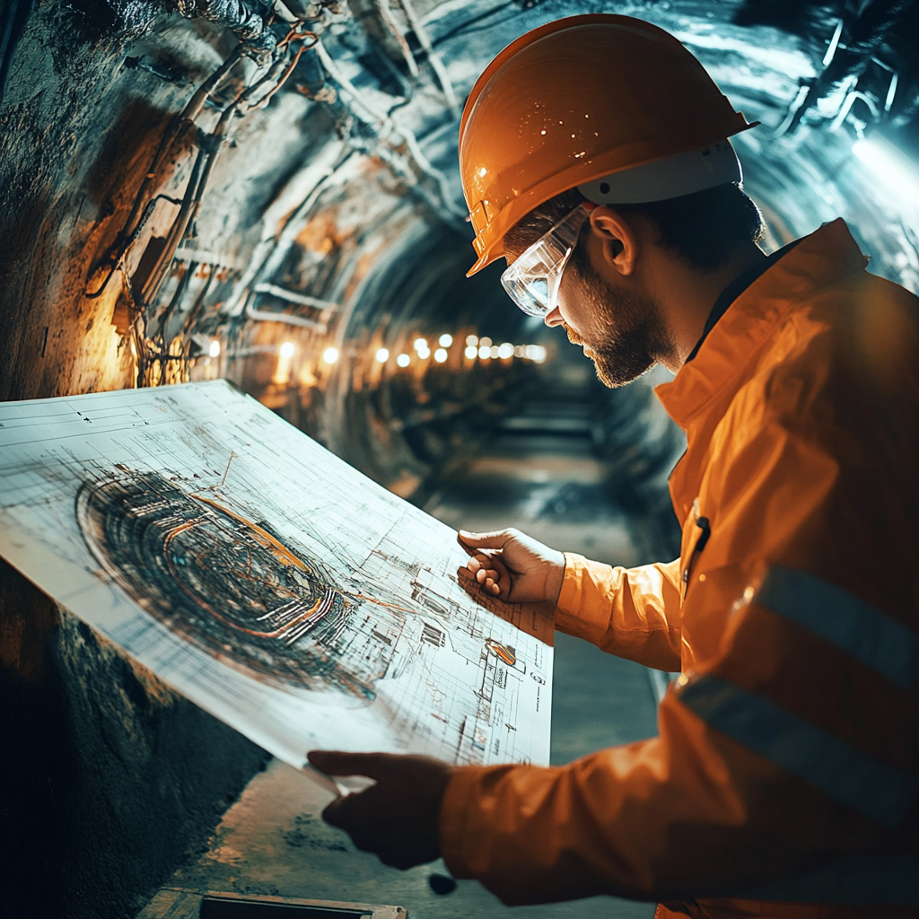 Man in tunnel looking at map